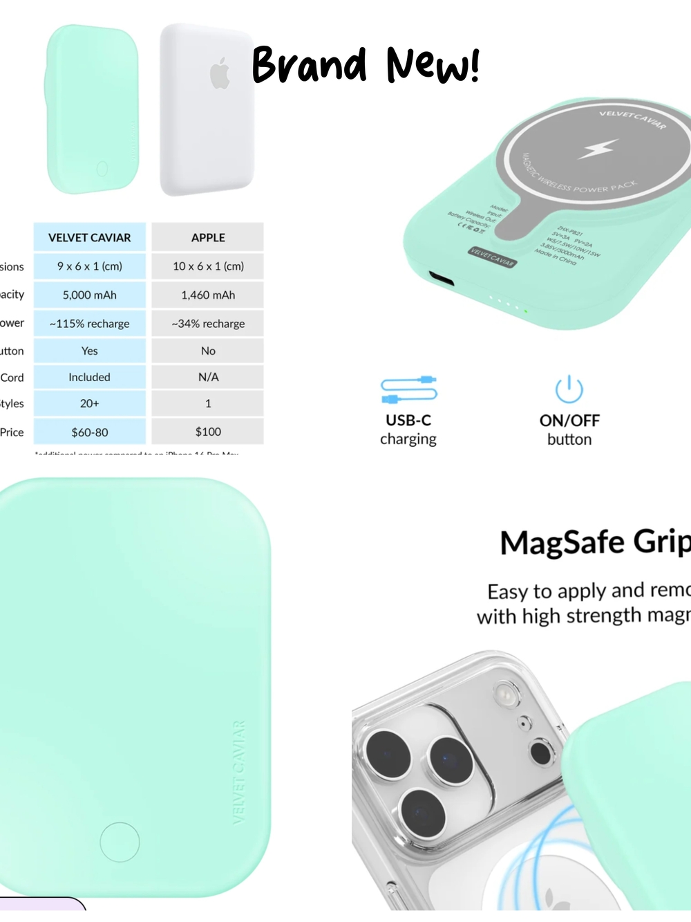 Velvet Caviar Mint Green MagSafe Wireless Power Pack